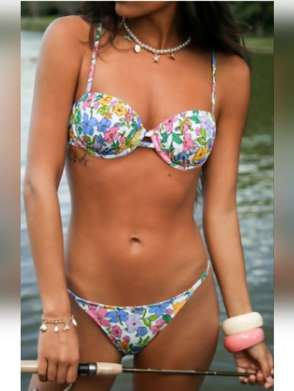 Cupshe Floral Underwire Bikini Set - Pink Blue Yellow Green (D36 TOP/MEDIUM BOTT